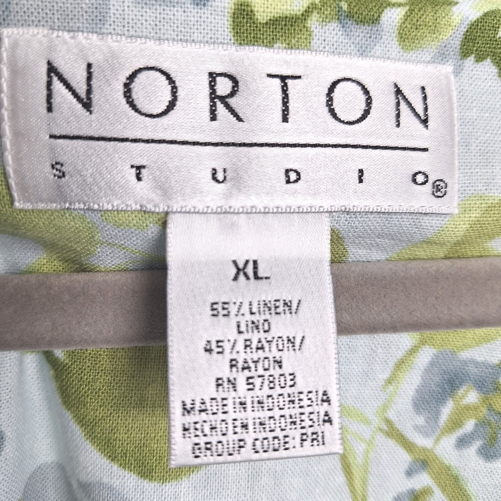 Vintage Norton Studio Dress Womens XL Linen Blend Blue Floral Shift Cottagecore - Picture 3 of 8
